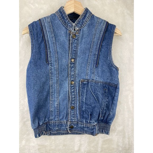 RARE Vintage 80s Young Lion Youth Denim Jean Jacket Vest Removable Arms Sz 12 - Picture 5 of 13